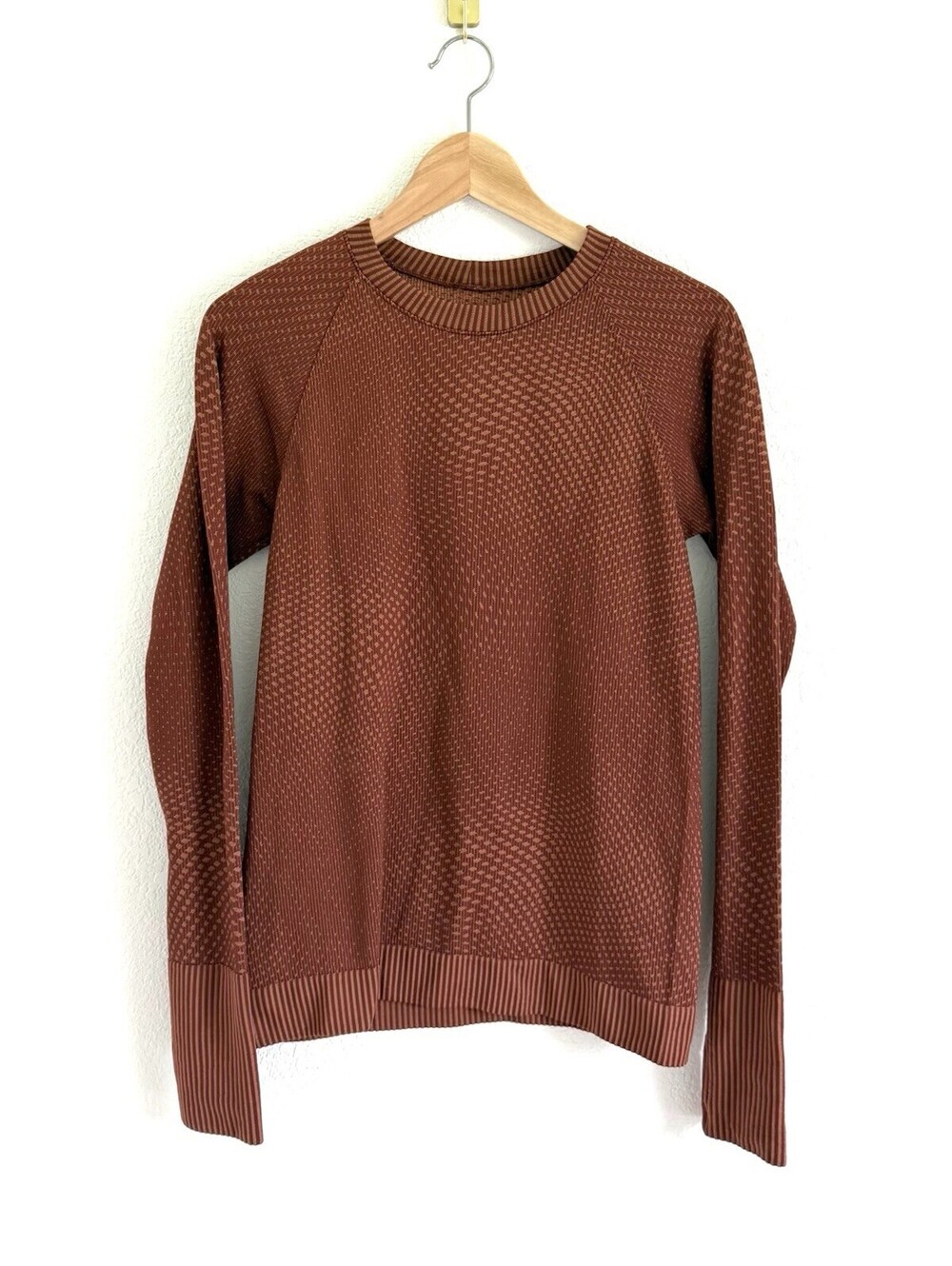 Lululemon Rest Less Pullover Top Grid Warp Date Brown Desert Sun Shirt Sz 6